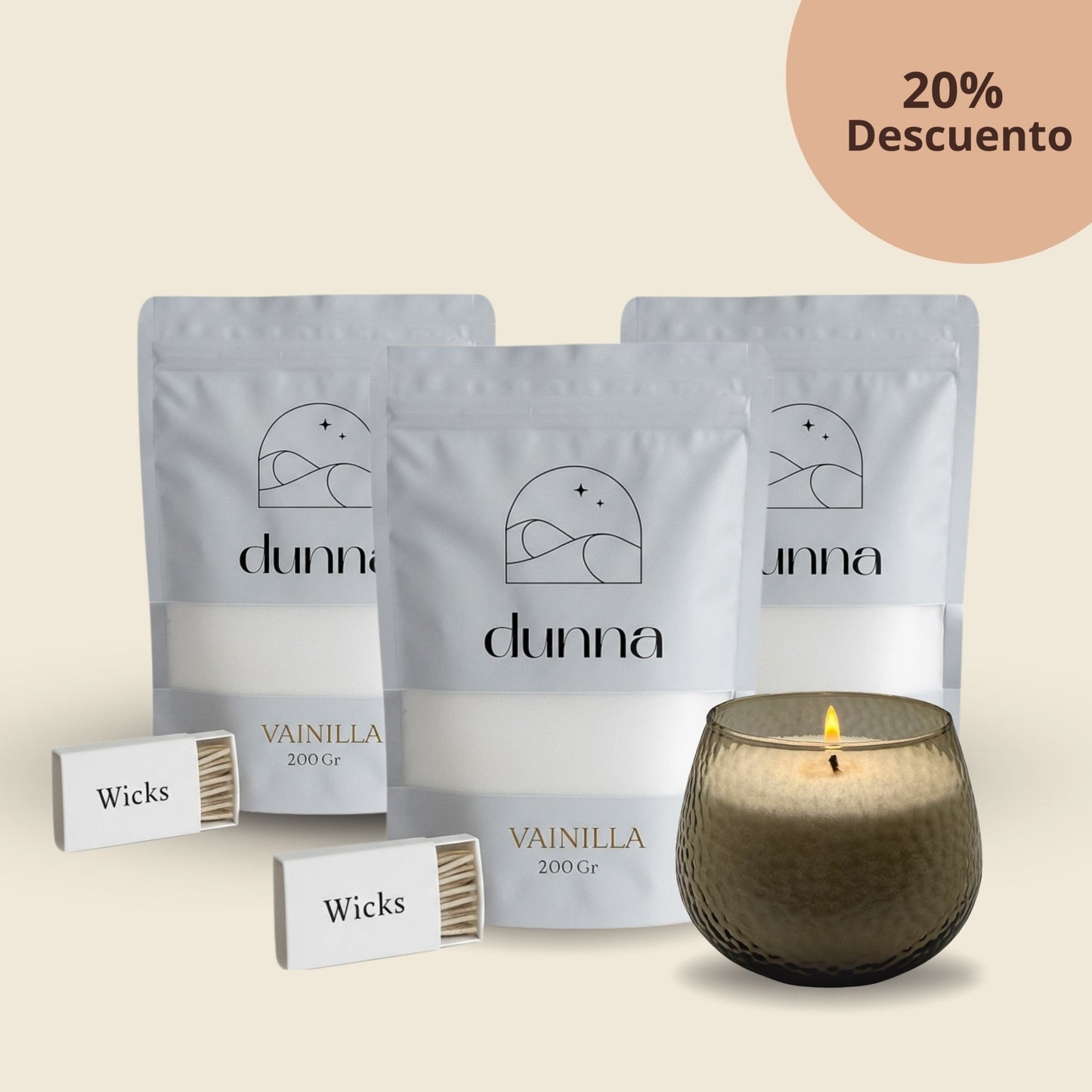 Velas de Arena Vainilla (200gr) + 30 Mechas
