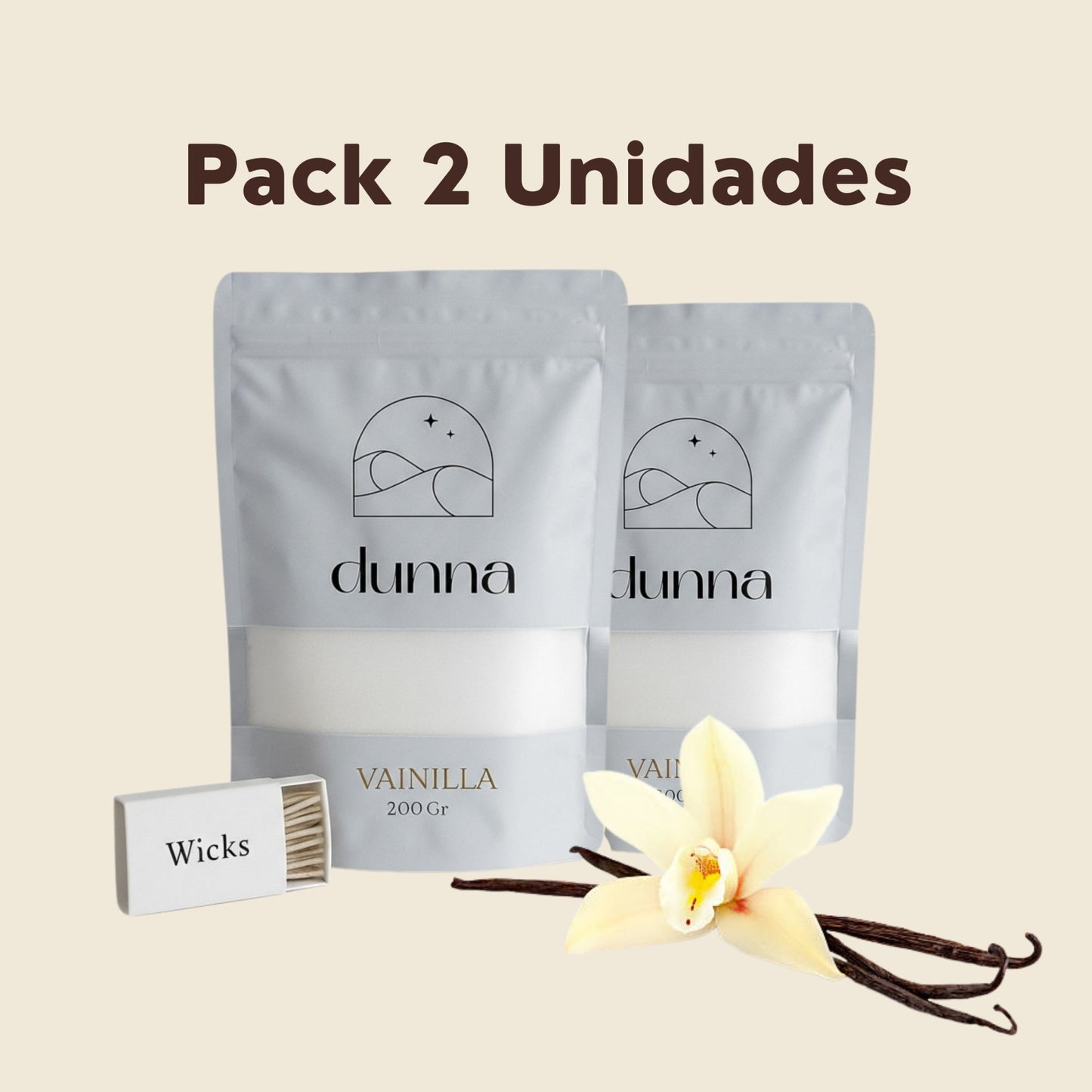 Pack 2 Velas de Arena Vainilla (200gr) + 60 Mechas
