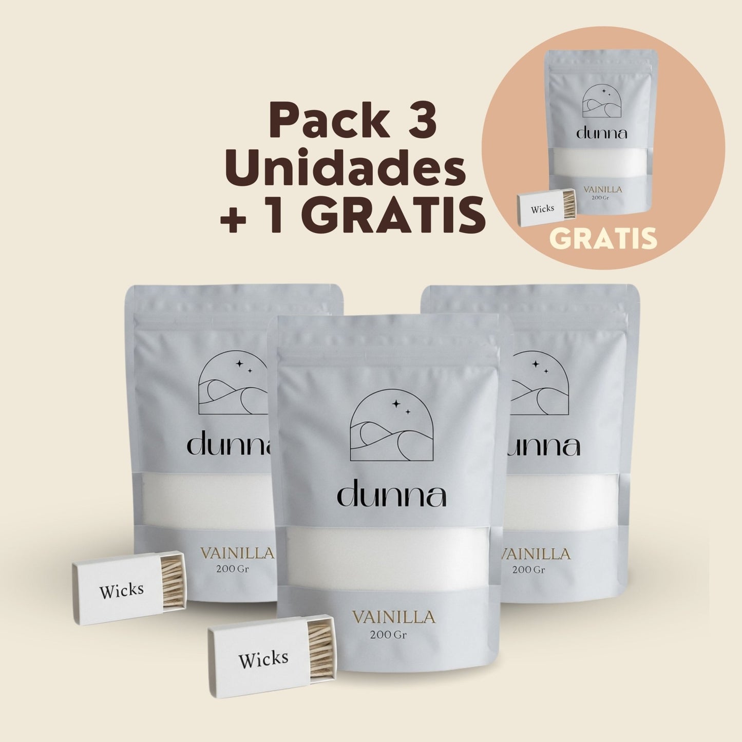 Pack 3 Velas de Arena Vainilla (200gr) + 1 GRATIS + 120 Mechas