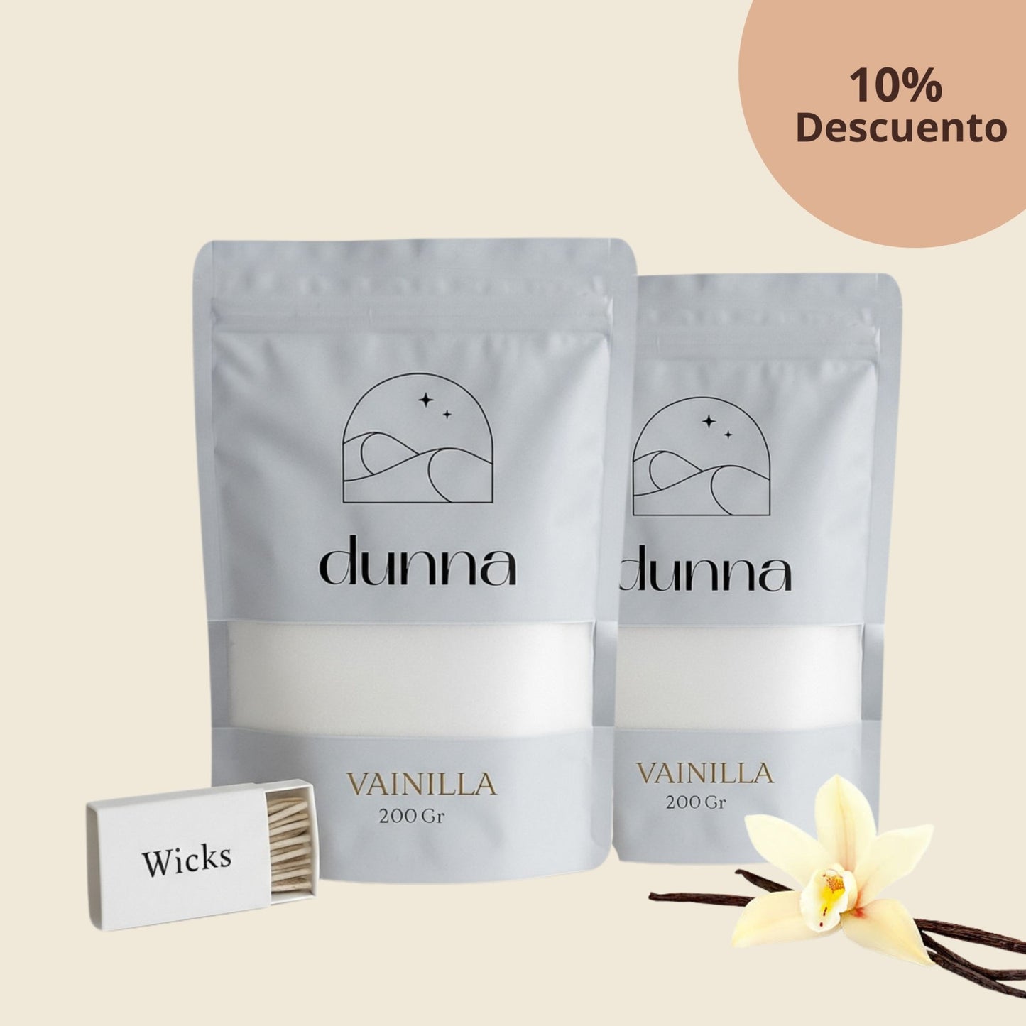 Velas de Arena Vainilla (200gr) + 30 Mechas